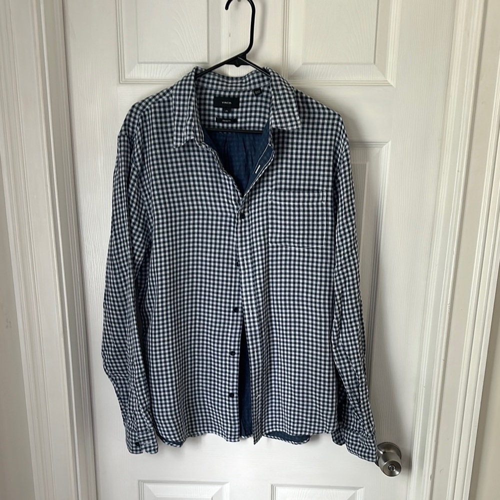 Vince Blue and White Checkered Casual Button Down Shirt